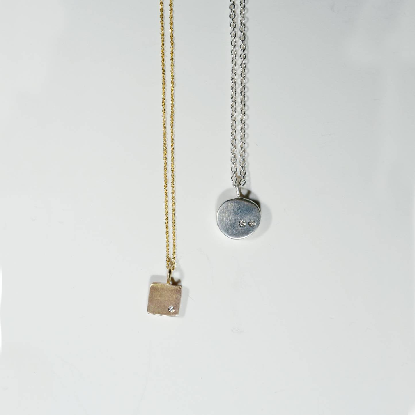 14k Gold Square Necklace with Diamond