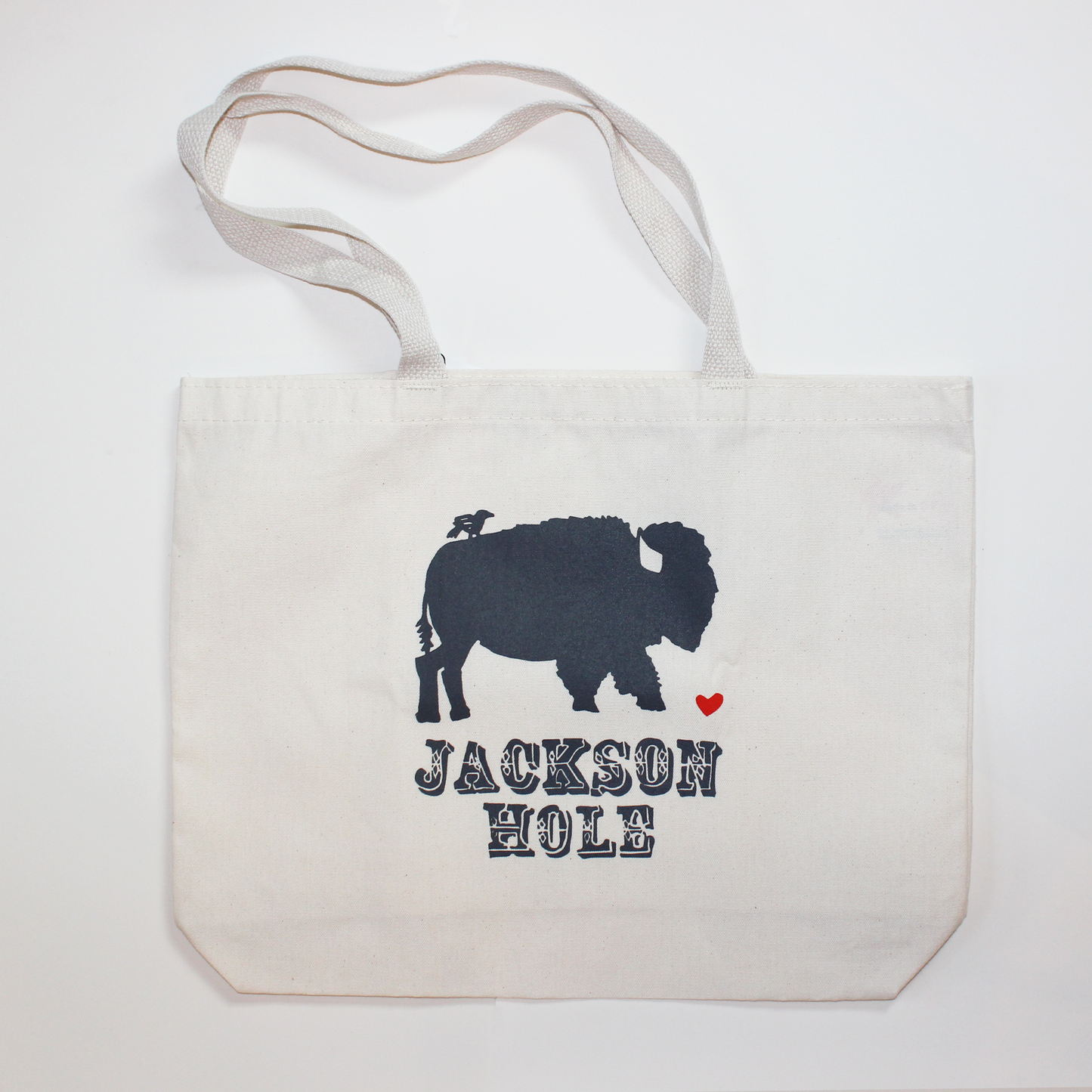 Canvas bag with screen printed bison design.