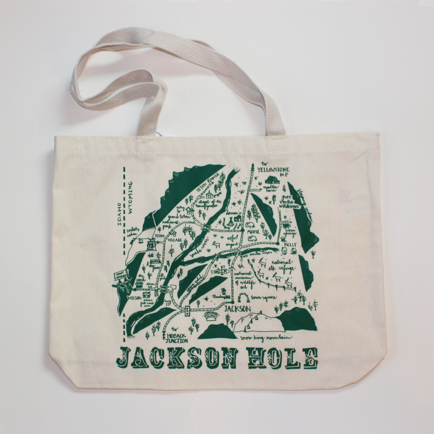 Canvas bag with screen printed map design.