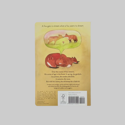 Back cover of a book with illustrations of foxes and text