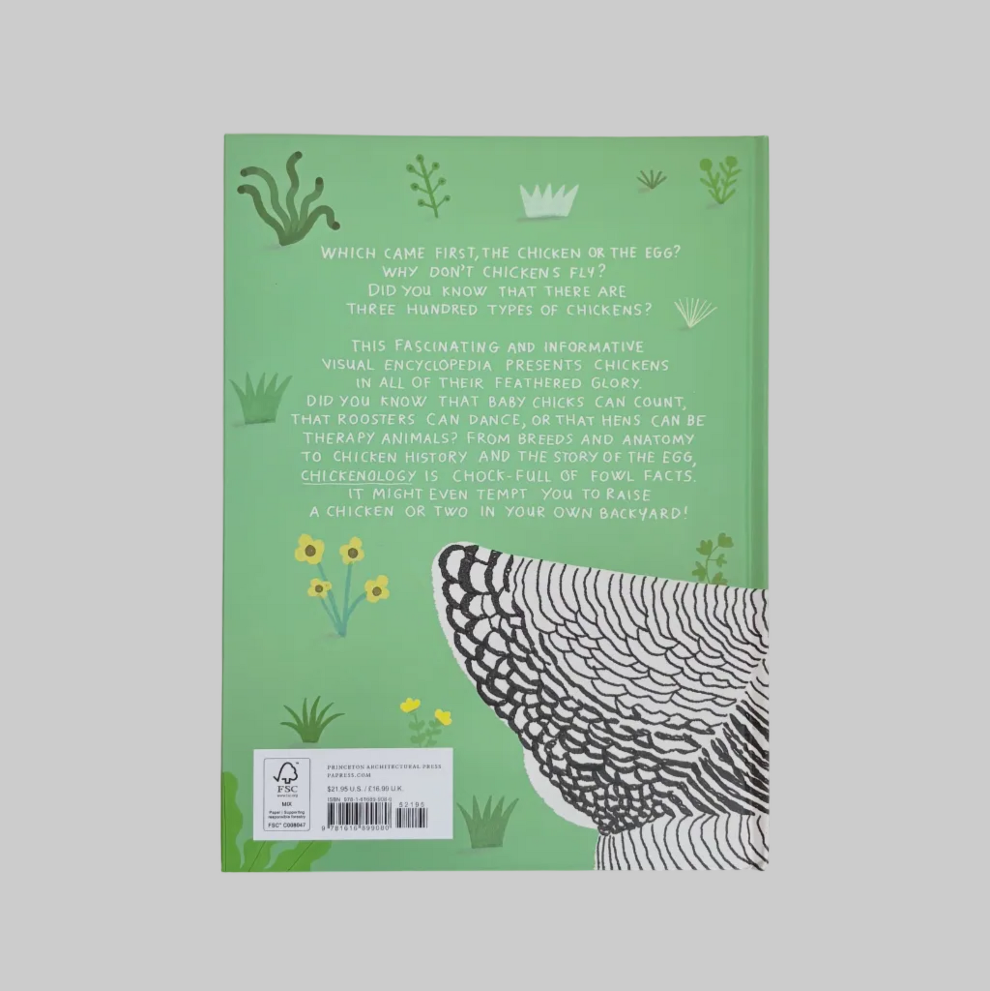 Book cover with text and illustrations on a light green background