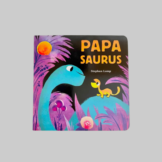 Children's book titled 'Papa Saurus' with a dinosaur illustration