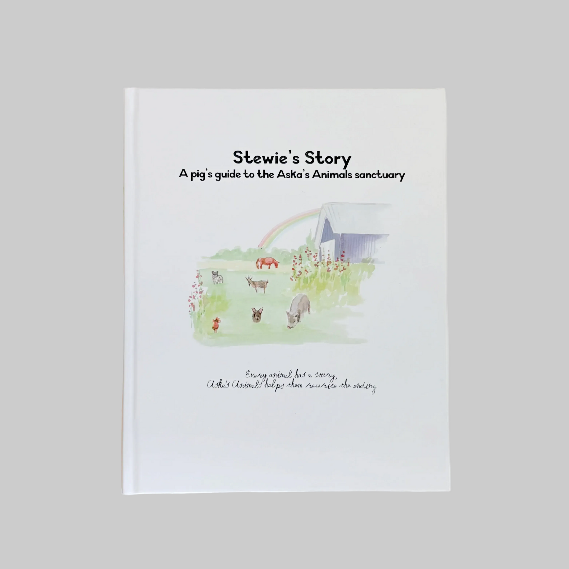 Book titled 'Stewie's Story' with a cover illustration of animals in a field 
