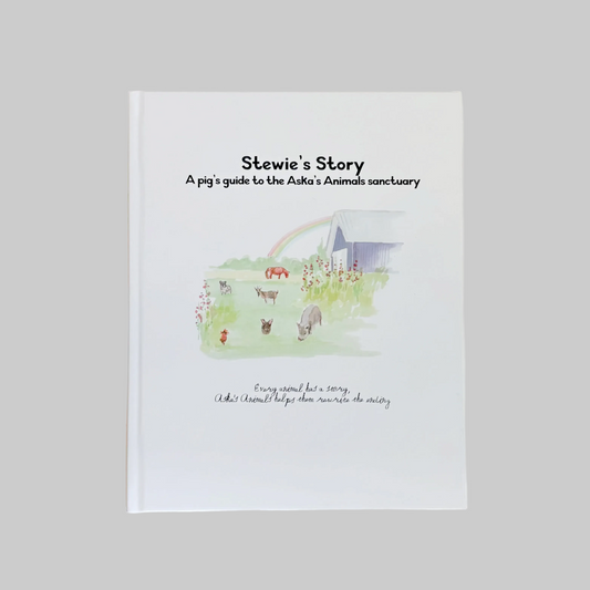 Book titled 'Stewie's Story' with a cover illustration of animals in a field 