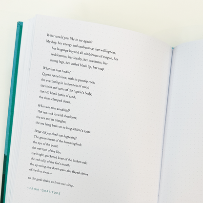 Open book featuring poetic text