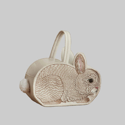 Coral and Tusk’s “Bunny” embroidered felt Easter basket, shaped like a bunny with a white cotton tail