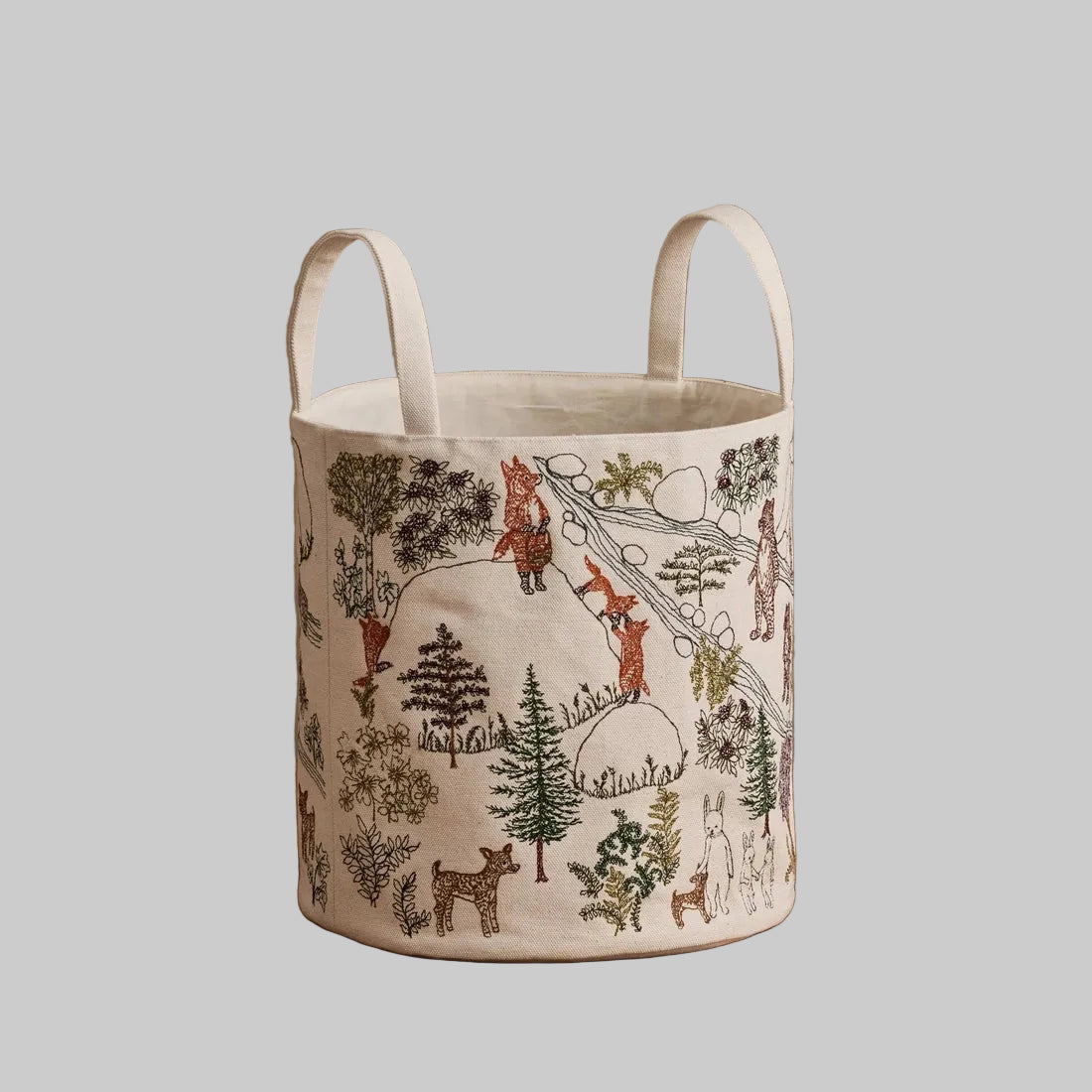 Coral and Tusk's embroidered "Forest Fun" canvas bag featuring designs of woodland creatures enjoying the forest