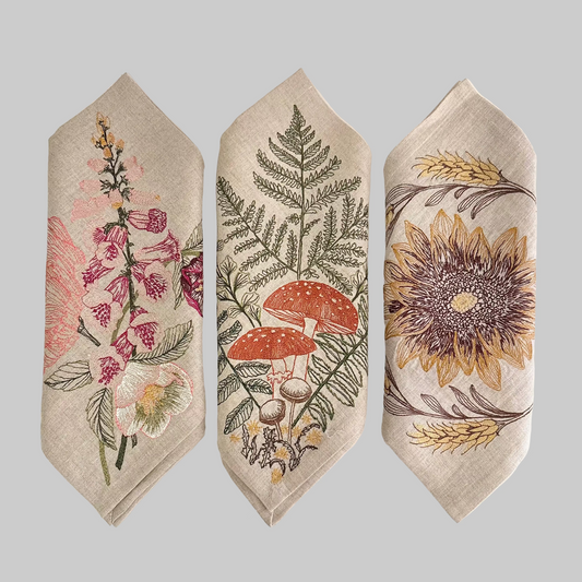 Coral and Tusk’s embroidered linen tea towels in various designs