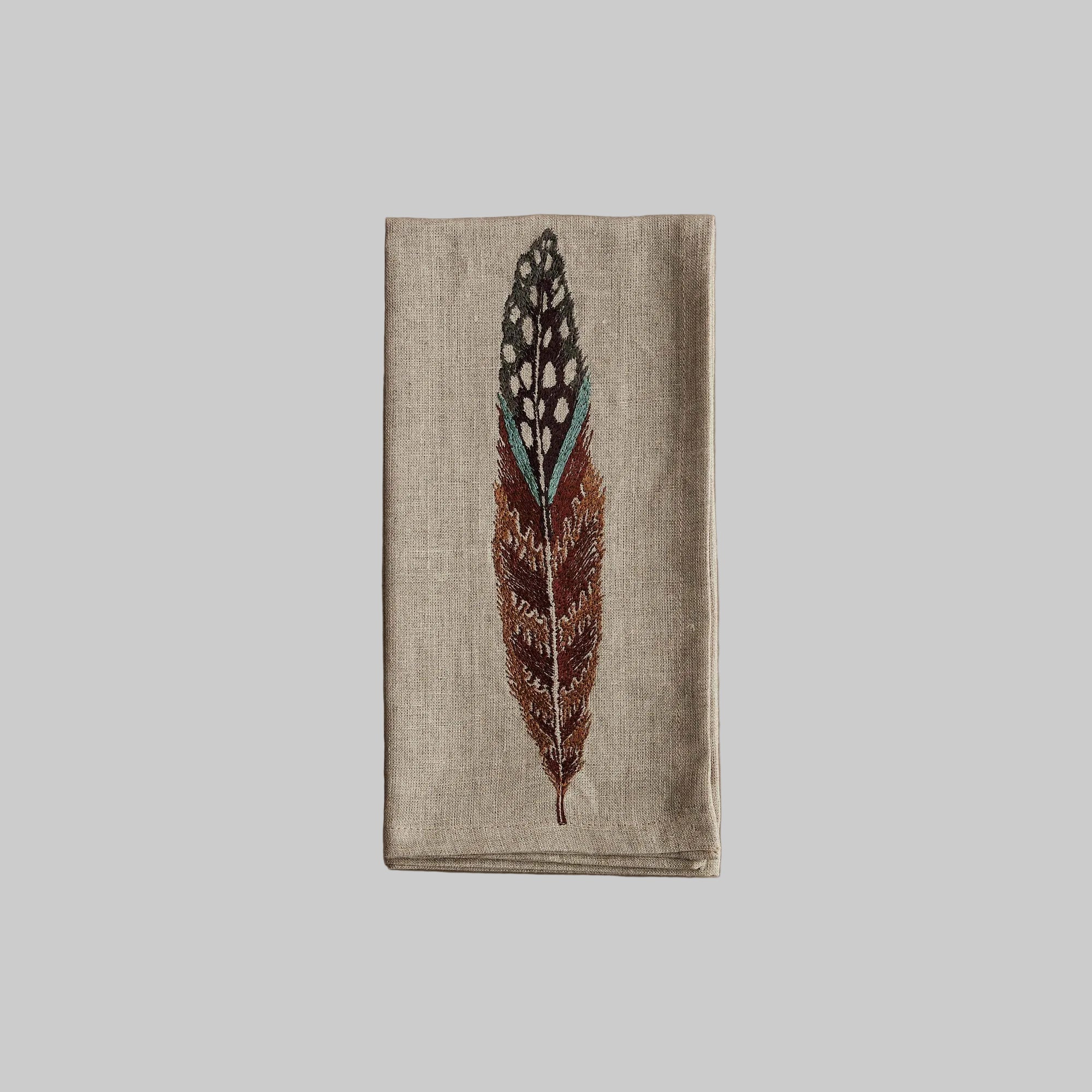 Coral and Tusk Embroidered Feather Dinner Napkins - Thumbnail 2