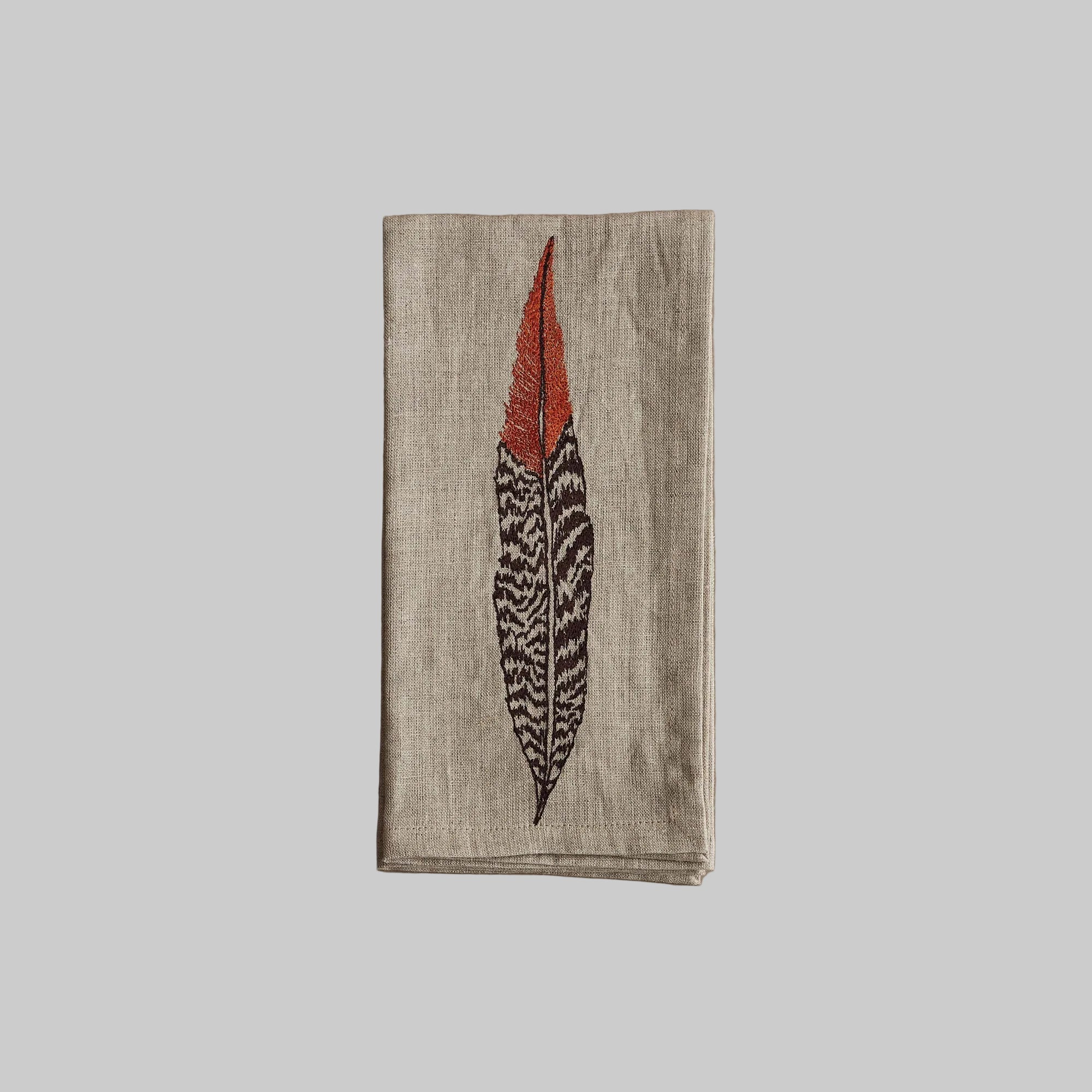 Coral and Tusk Embroidered Feather Dinner Napkins - Thumbnail 3