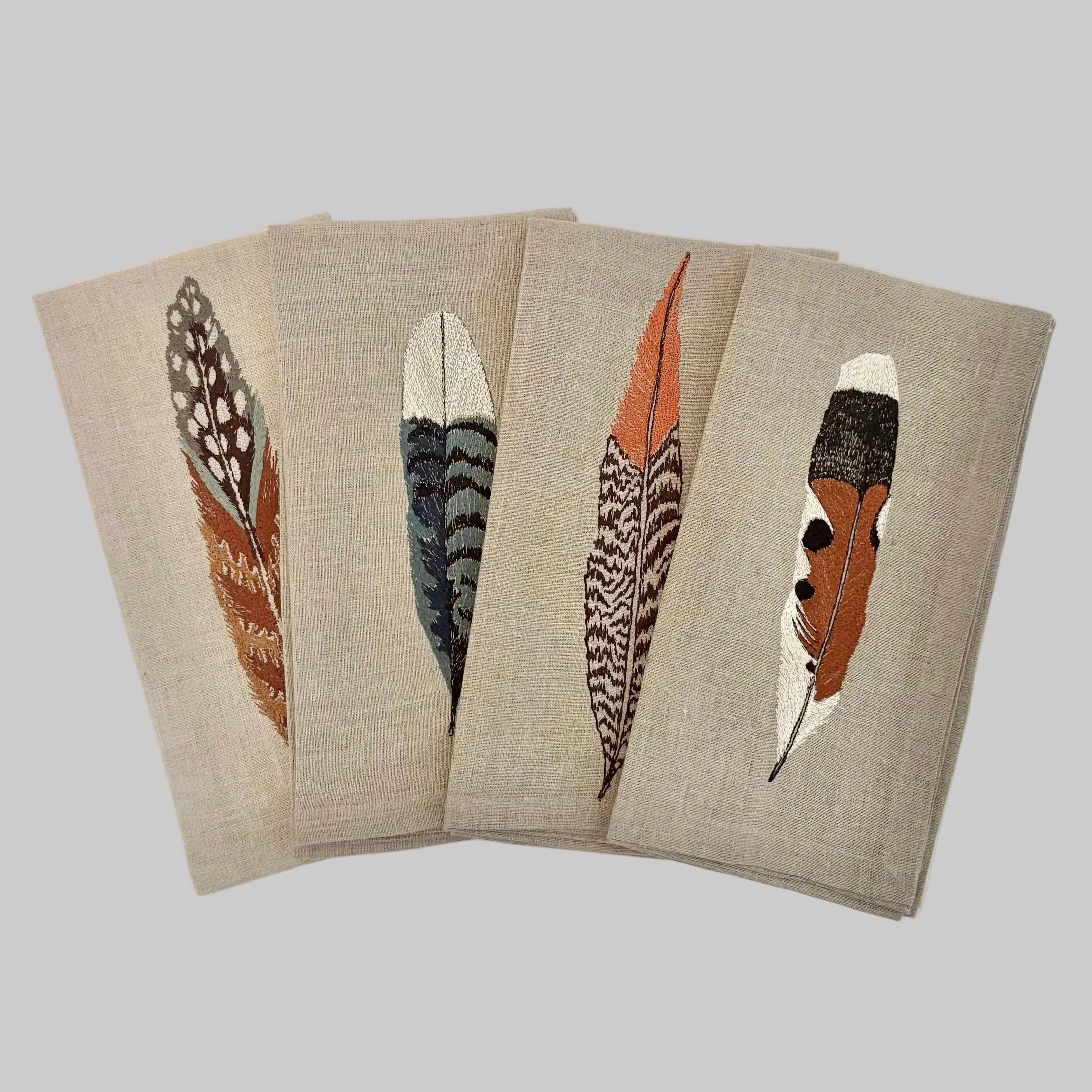 Coral and Tusk Embroidered Feather Dinner Napkins - Thumbnail 5