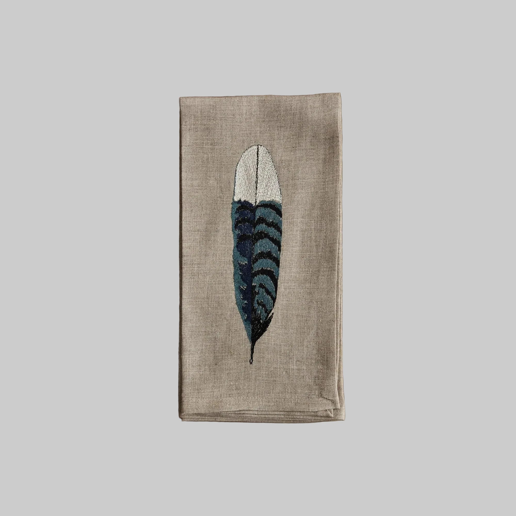 Coral and Tusk Embroidered Feather Dinner Napkins
