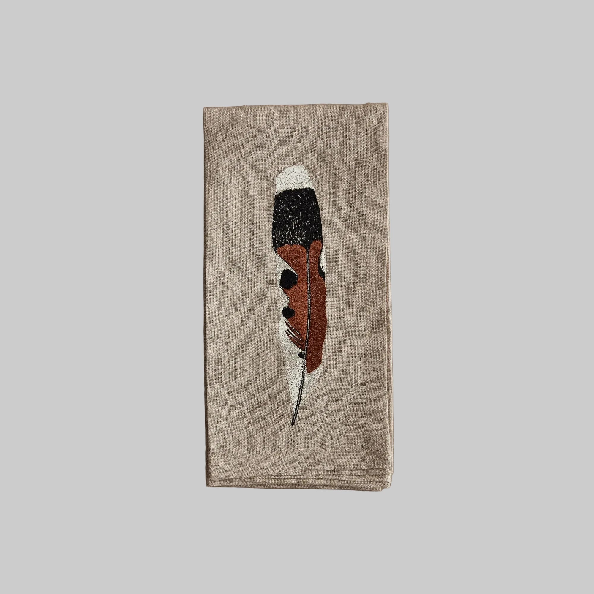 Coral and Tusk Embroidered Feather Dinner Napkins - Thumbnail 4