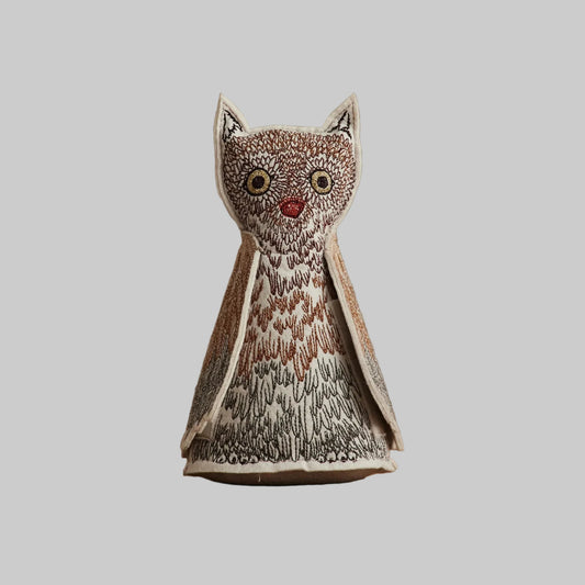 Coral and Tusk’s “Owlet of Curiosity” embroidered felt object, keepsake of gift