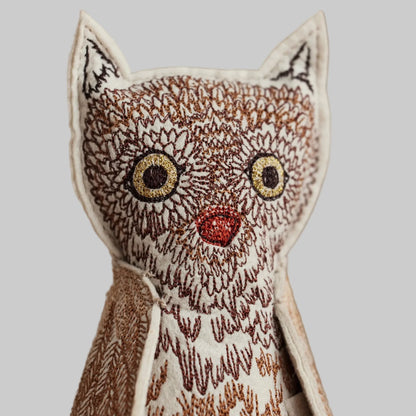 Coral and Tusk’s “Owlet of Curiosity” embroidered felt object, keepsake of gift