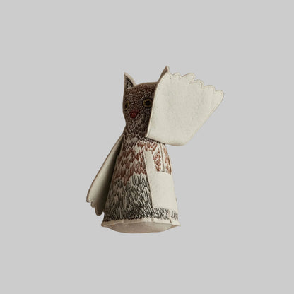 Coral and Tusk’s “Owlet of Curiosity” embroidered felt object, keepsake of gift