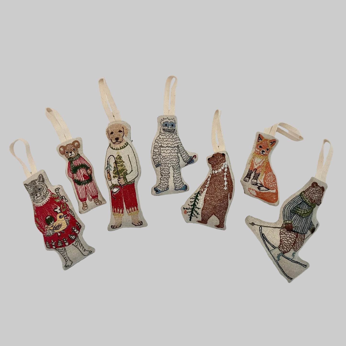 Coral and Tusk's embroidered linen ornaments