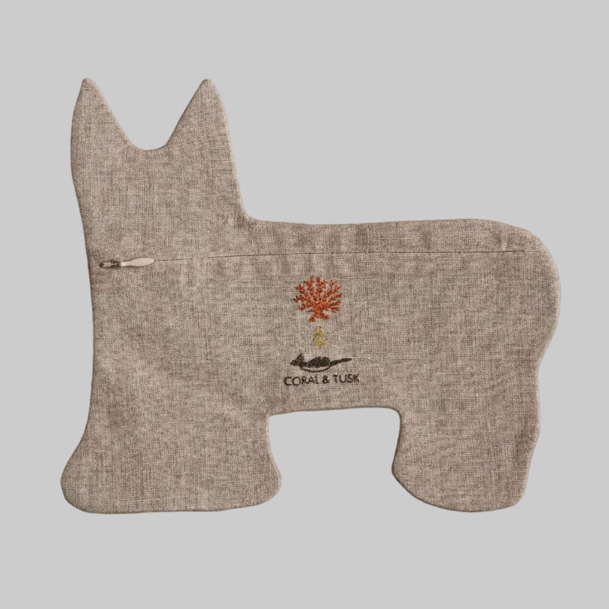 Coral and Tusk's Orange Kitty pouch featuring an orange-striped tabby embroidered on 100% linen.
