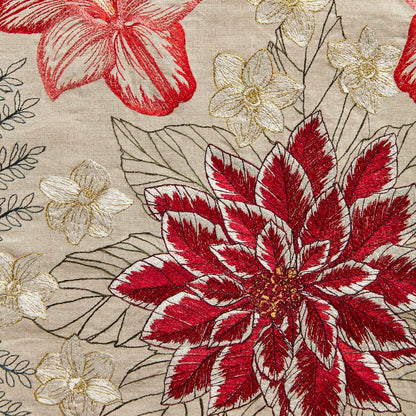 Coral and Tusk’s “Christmas Flowers” table runner featuring bold red and white florals