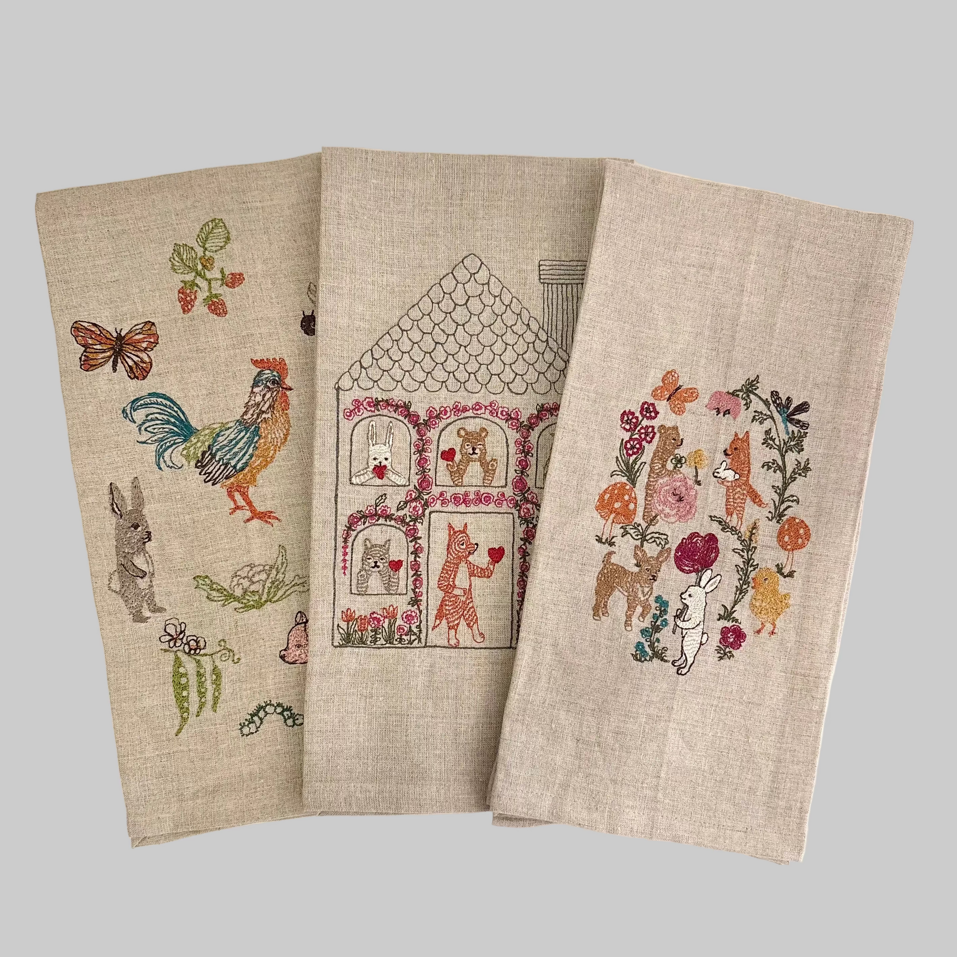 Coral and Tusk’s animal-themed embroidered linen tea towels