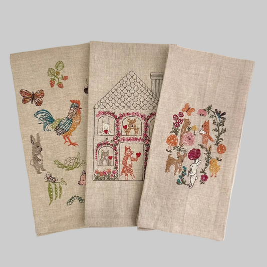 Coral and Tusk’s animal-themed embroidered linen tea towels