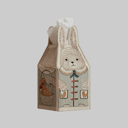Coral and Tusk's "Bunny" tissue box cover made of felt and embroidered with Easter Bunny design