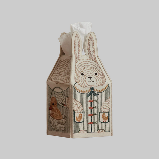 Coral and Tusk's "Bunny" tissue box cover made of felt and embroidered with Easter Bunny design