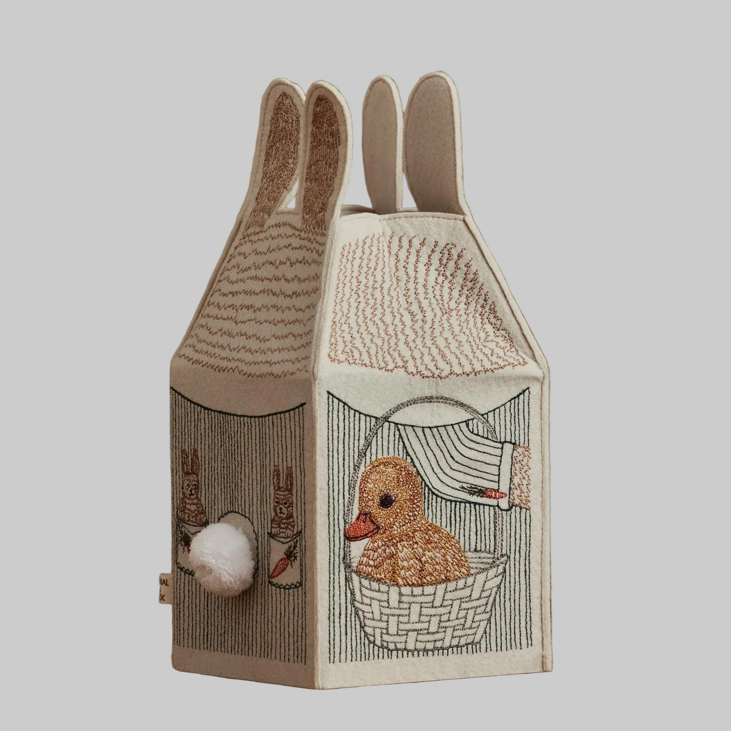 Coral and Tusk's "Bunny" tissue box cover made of felt and embroidered with Easter Bunny design