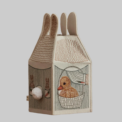Coral and Tusk's "Bunny" tissue box cover made of felt and embroidered with Easter Bunny design