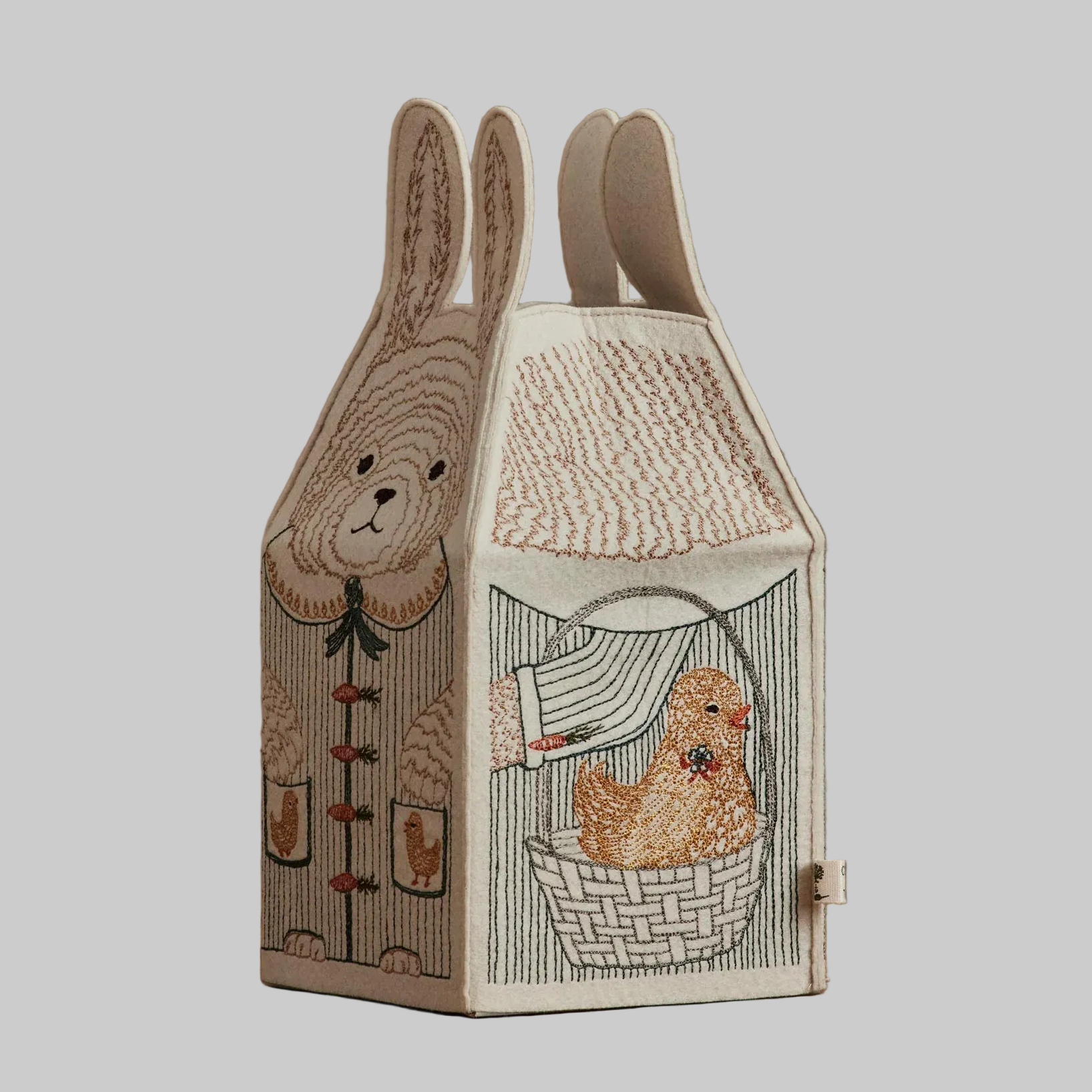 Coral and Tusk's "Bunny" tissue box cover made of felt and embroidered with Easter Bunny design
