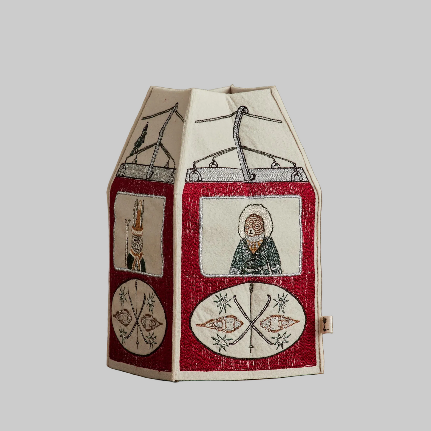 Coral and Tusk's "Gondola" tissue box cover made of felt and embroidered with festive gondola design
