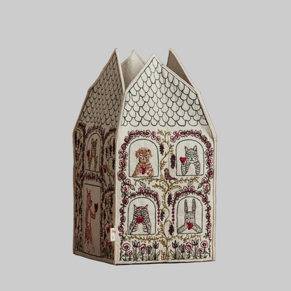 Coral and Tusk's "Home is Where the Heart Is" tissue box cover made of felt and embroidered with a Valentine's design