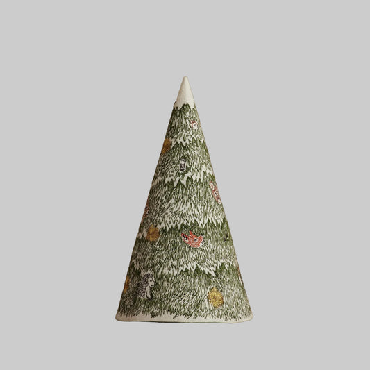 Coral and Tusk’s “Peek A Tree” felt Christmas decoration, featuring bold green stitching and woodland animals peeking through
