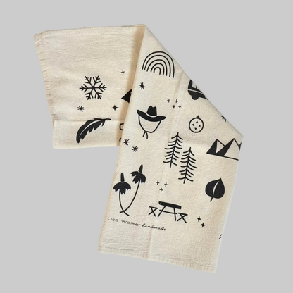 Lisa Walker’s cotton flour sack napkins with screen printed designs inspired by the west, made locally in Jackson Hole, WY