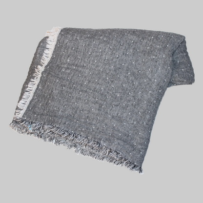 Johanna Howard Home's woven Cozi Throw blanket in black, made of cotton, wool, and nylon.