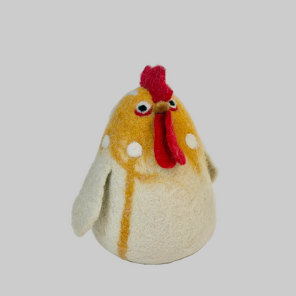 The Winding Road’s wool-felted golden and white chicken, fair trade 