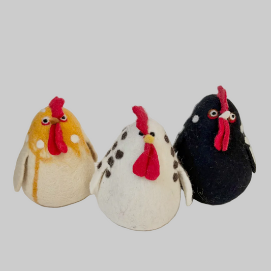 The Winding Road’s wool-felted chickens, fair trade 