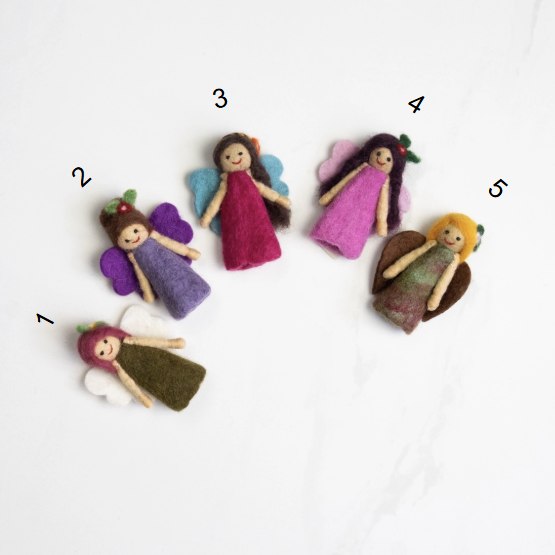 The Winding Road's handmade fairy-themed wool-felted finger puppets, fair trade
