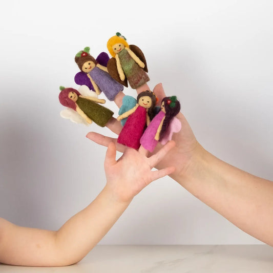 The Winding Road's handmade fairy-themed wool-felted finger puppets, fair trade