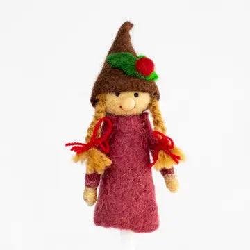 The Winding Road's handmade gnome wool-felted finger puppet, fair trade