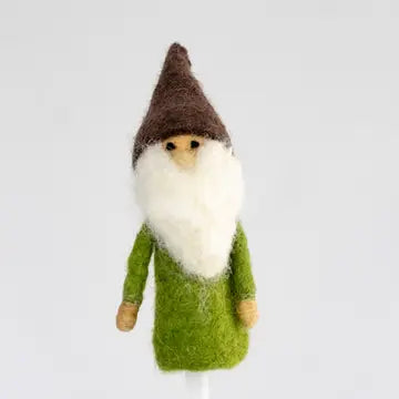 The Winding Road's handmade gnome wool-felted finger puppet, fair trade