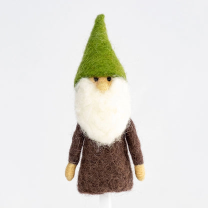 The Winding Road's handmade gnome wool-felted finger puppet, fair trade
