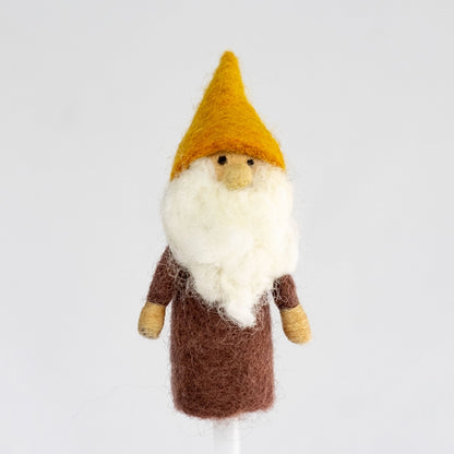 The Winding Road's handmade gnome wool-felted finger puppet, fair trade 
