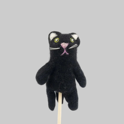 The Winding Road’s wool-felted black cat finger puppet