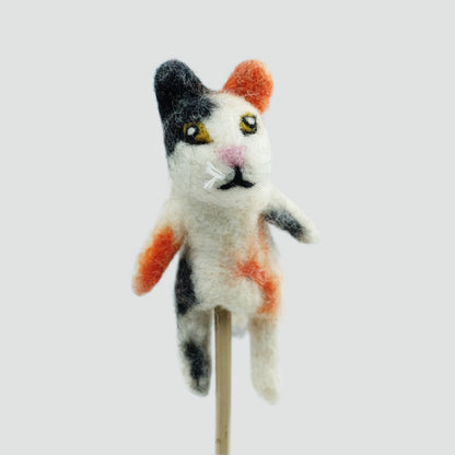The Winding Road’s wool-felted calico cat finger puppet
