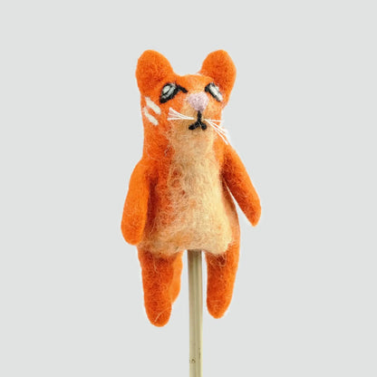 The Winding Road’s wool-felted orange tabby cat finger puppet