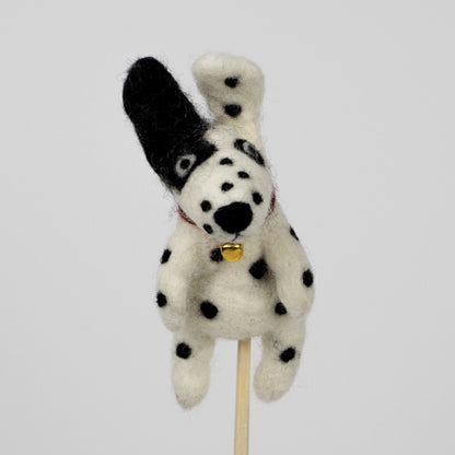 The Winding Road’s wool-felted spotted dog finger puppet