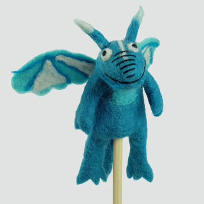 The Winding Road’s wool-felted blue dragon finger puppet