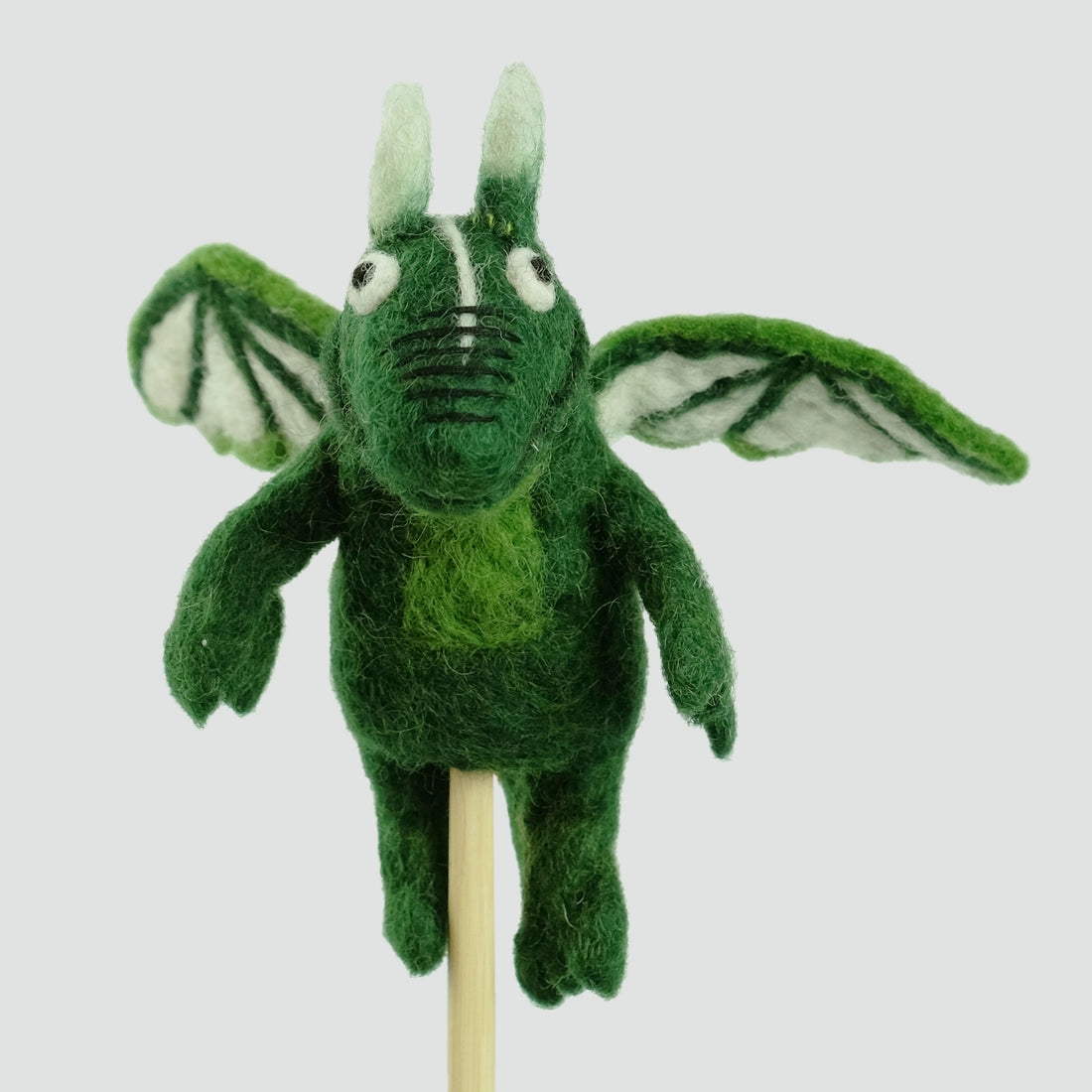 The Winding Road’s wool-felted green dragon finger puppet