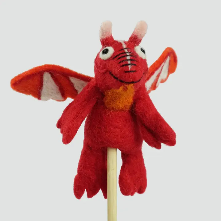 The Winding Road’s wool-felted red dragon finger puppet